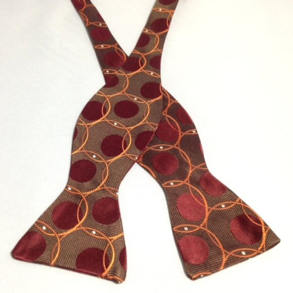 NEW Lanae Joy Silk Adjustable Bow Tie Bowtie / Brown Maroon Orange / Privat… - Picture 2 of 4